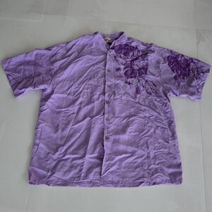 Havana Nines Purple Button-Up Shirt with Tropical Design - 2XL